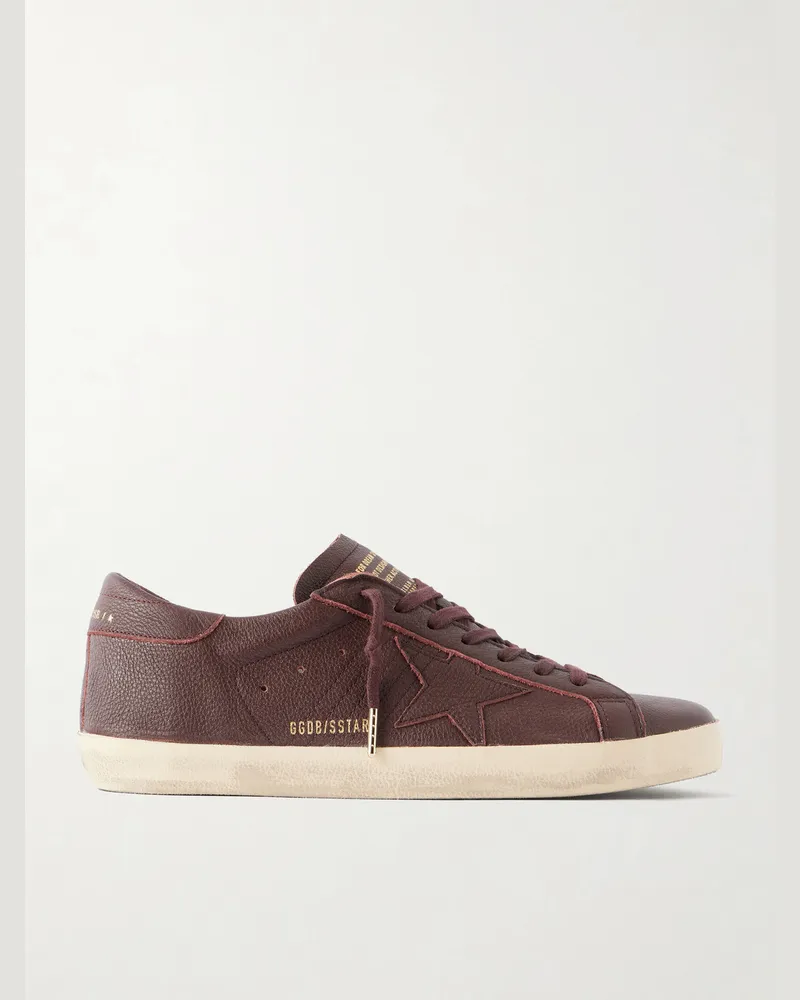 Golden Goose Super-Star Distressed Full-Grain Leather Sneakers Burgundy