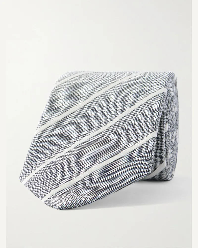 Richard James Striped Silk and Linen-Blend Gabardine Neck Tie Gray