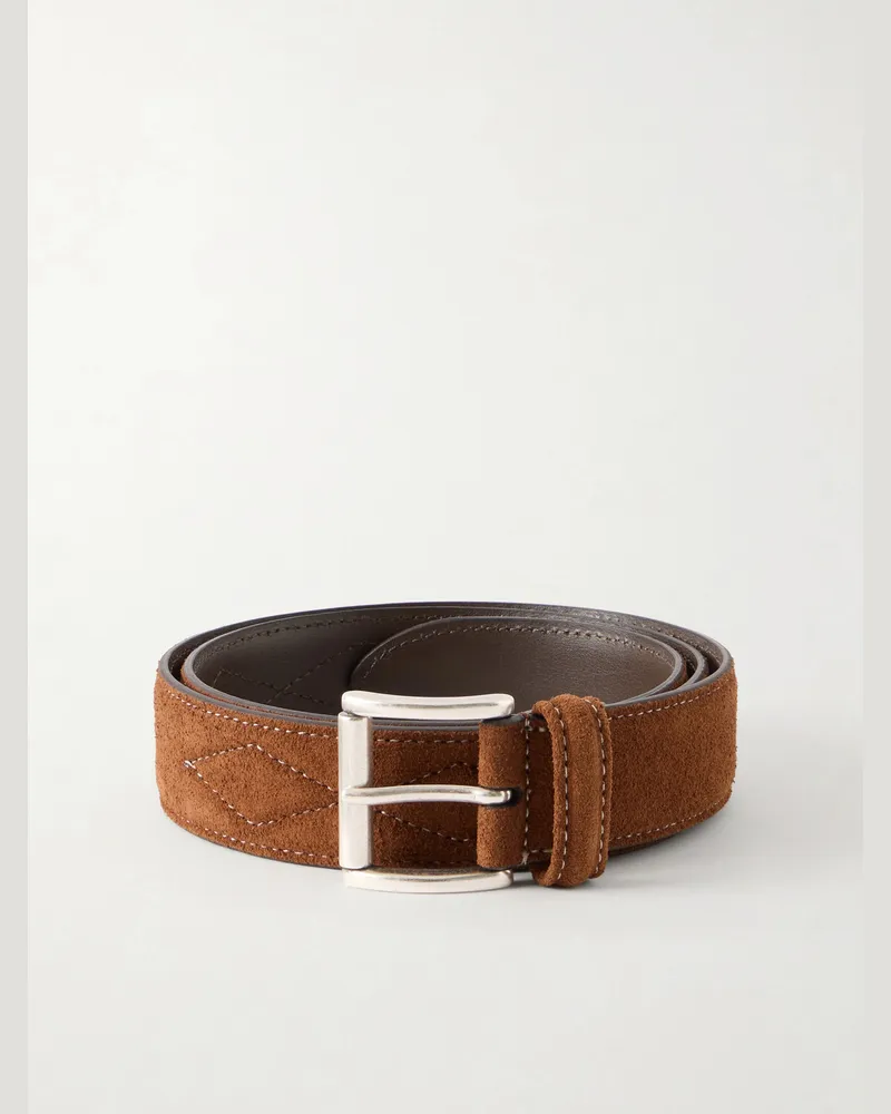 Anderson's 3cm Quilted Suede Leather Belt Brown