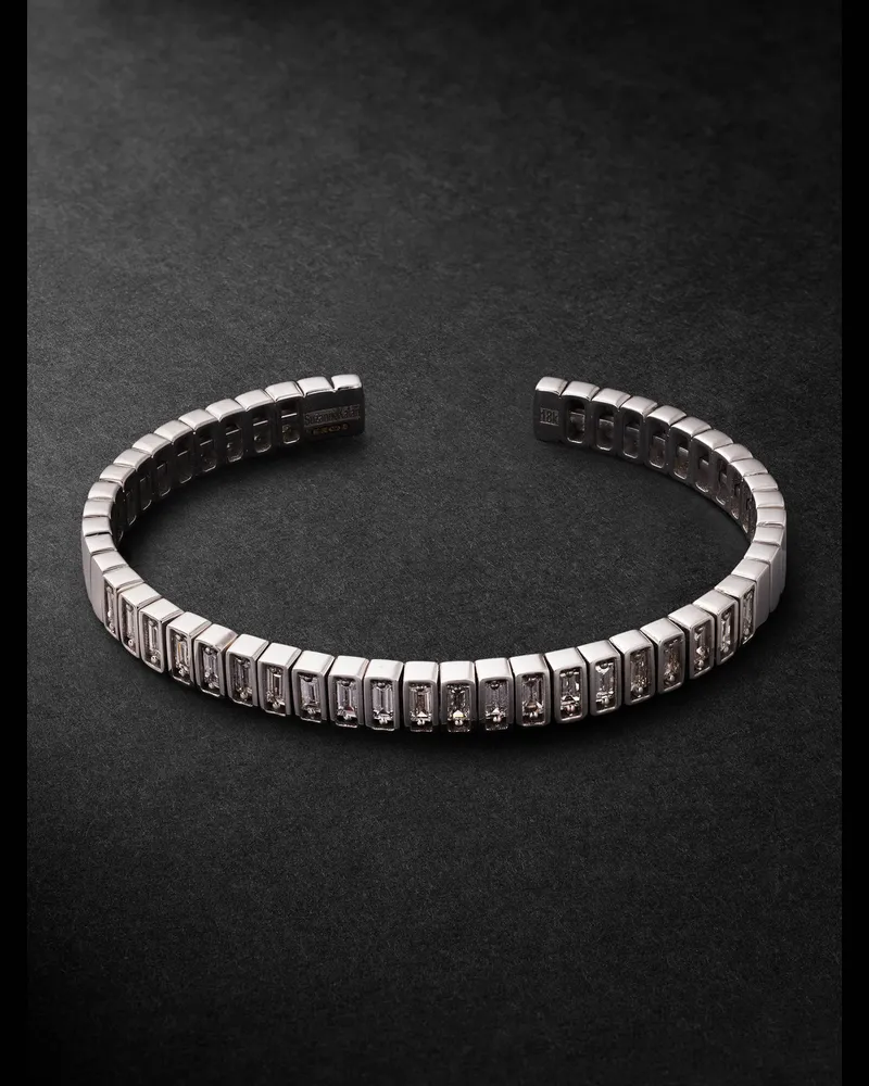 Suzanne Kalan Inlay 18-Karat White Gold Diamond Bangle Silver