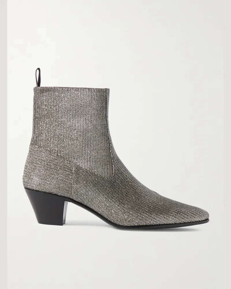 Celine Chelsea Boots aus Rippstrick in Metallic-Optik Silber