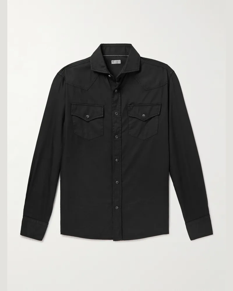 Brunello Cucinelli Hemd aus gebürstetem Baumwoll-Twill Schwarz