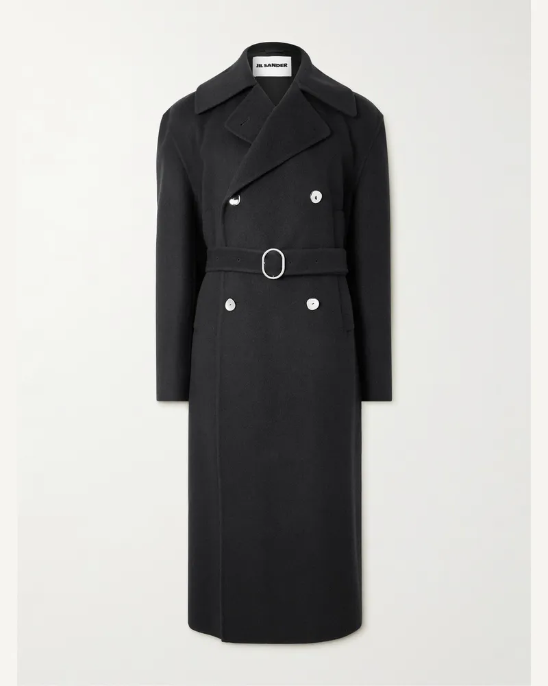 Jil Sander Doppelreihiger Mantel aus doppelseitigem Kaschmir mit Gürtel Schwarz