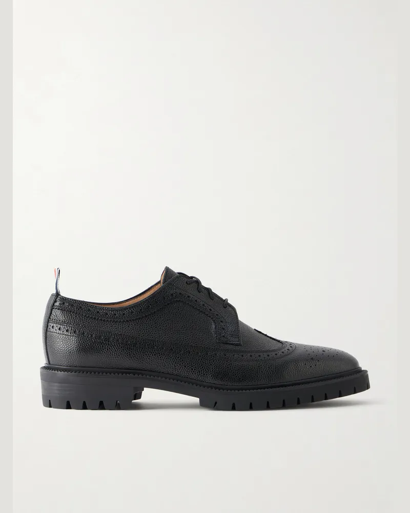 Thom Browne Longwing Pebble-Grain Leather Brogues Black