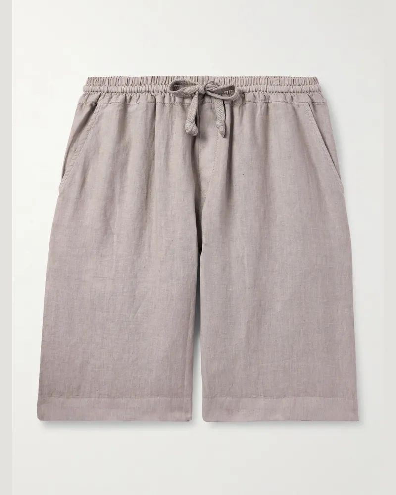 Fedeli Vico Straight-Leg Linen Drawstring Shorts Brown