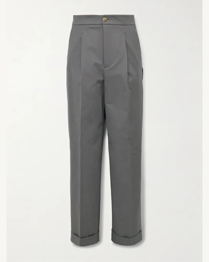 Umit Benan Straight-Leg Pleated Cotton-Blend Trousers Gray