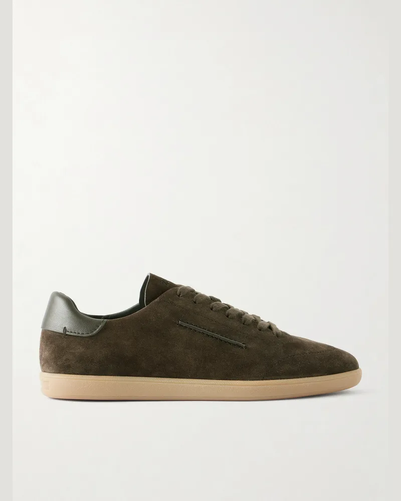 Ermenegildo Zegna 232 Leather-Trimmed Suede Sneakers Green