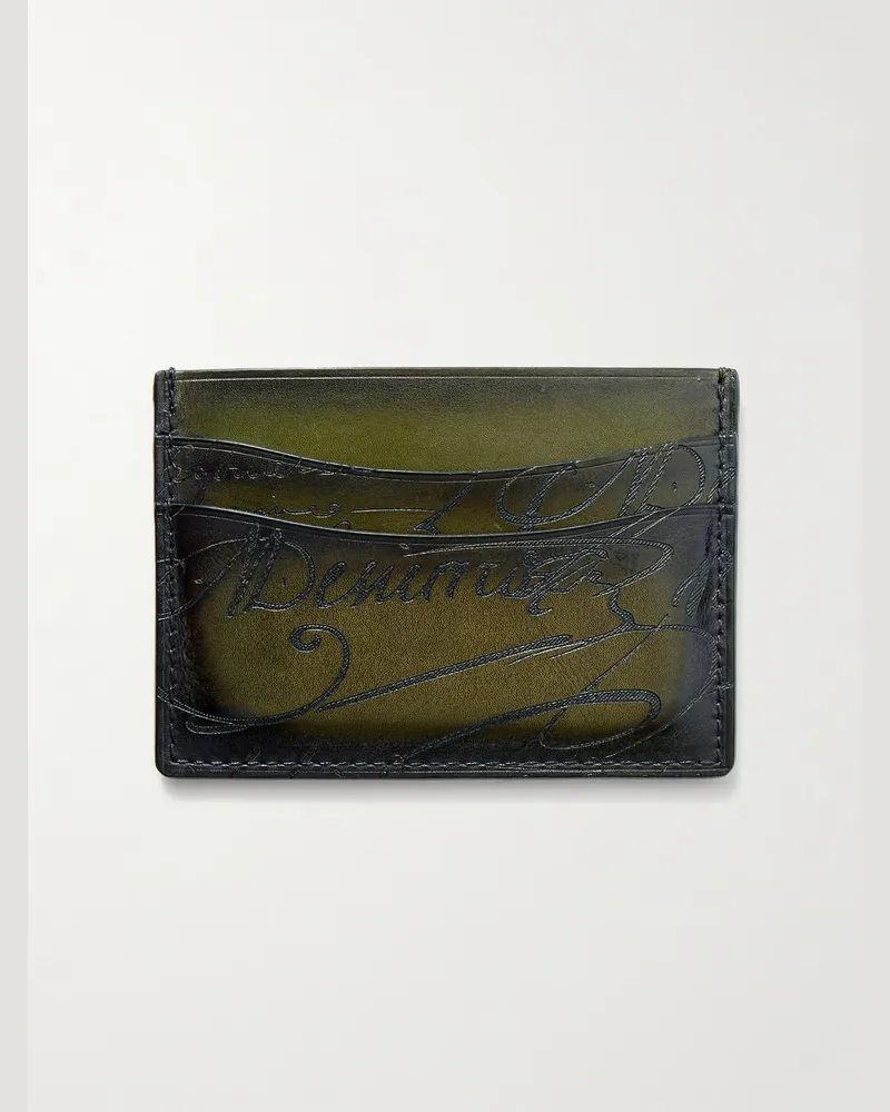 Berluti Bambou Neo Kartenetui aus Venezia-Leder mit Scritto-Muster Grün