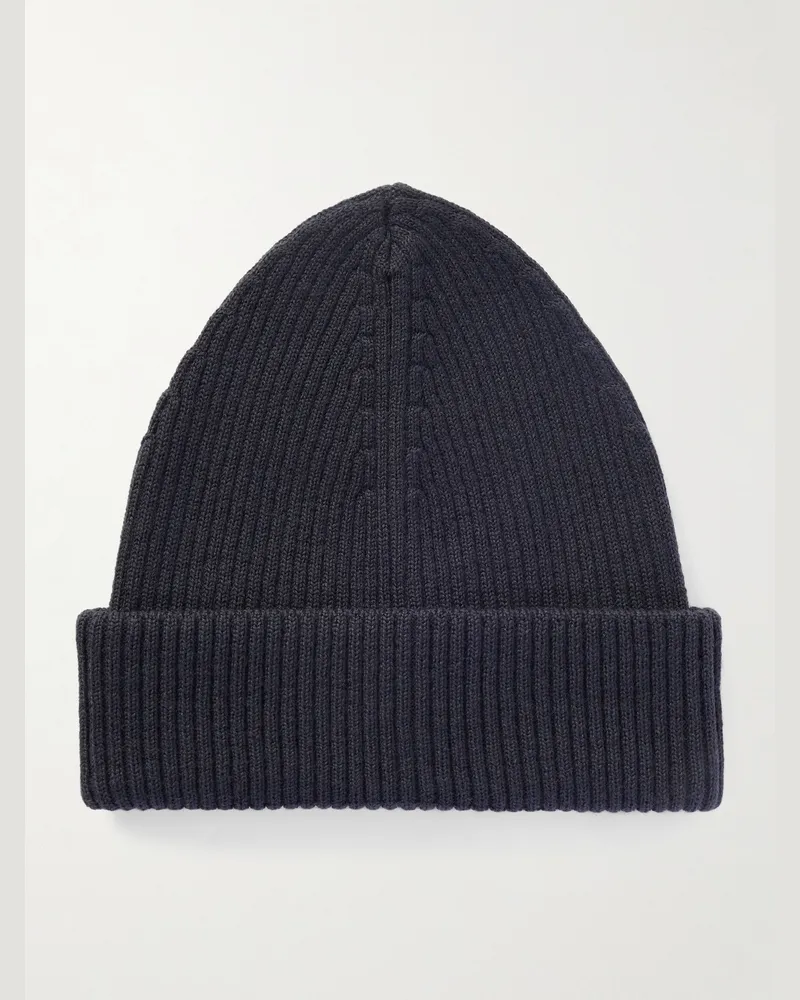 Our Legacy Beanie aus Merinowolle in Rippstrick Schwarz