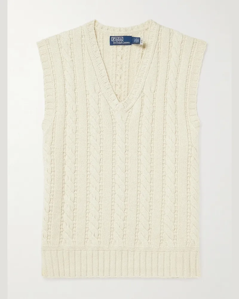 Ralph Lauren Ärmelloser Zopfstrickpullover aus einer Baumwoll-Kaschmirmischung Neutral