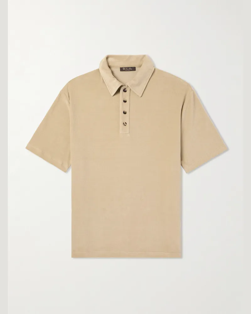 Loro Piana Tsubaki Polohemd aus Chenille aus einer Baumwoll-Seidenmischung Neutral