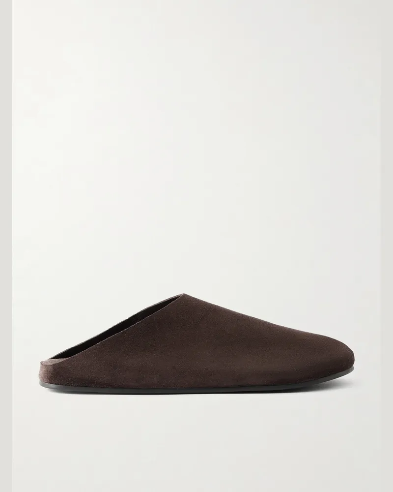 The Row Hudson Slippers aus Veloursleder Braun