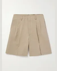 Loro Piana Joetsu weit geschnittene Shorts aus Twill aus einer Baumwoll-Leinenmischung mit Falten Neutral