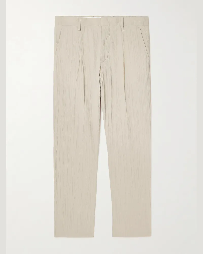 NN 07 Bill 5721 Straight-Leg Organic Cotton-Blend Seersucker Trousers Neutrals