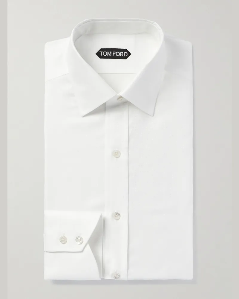Tom Ford Schmal geschnittenes Hemd aus Baumwoll-Oxford mit Cutaway-Kragen Weiß