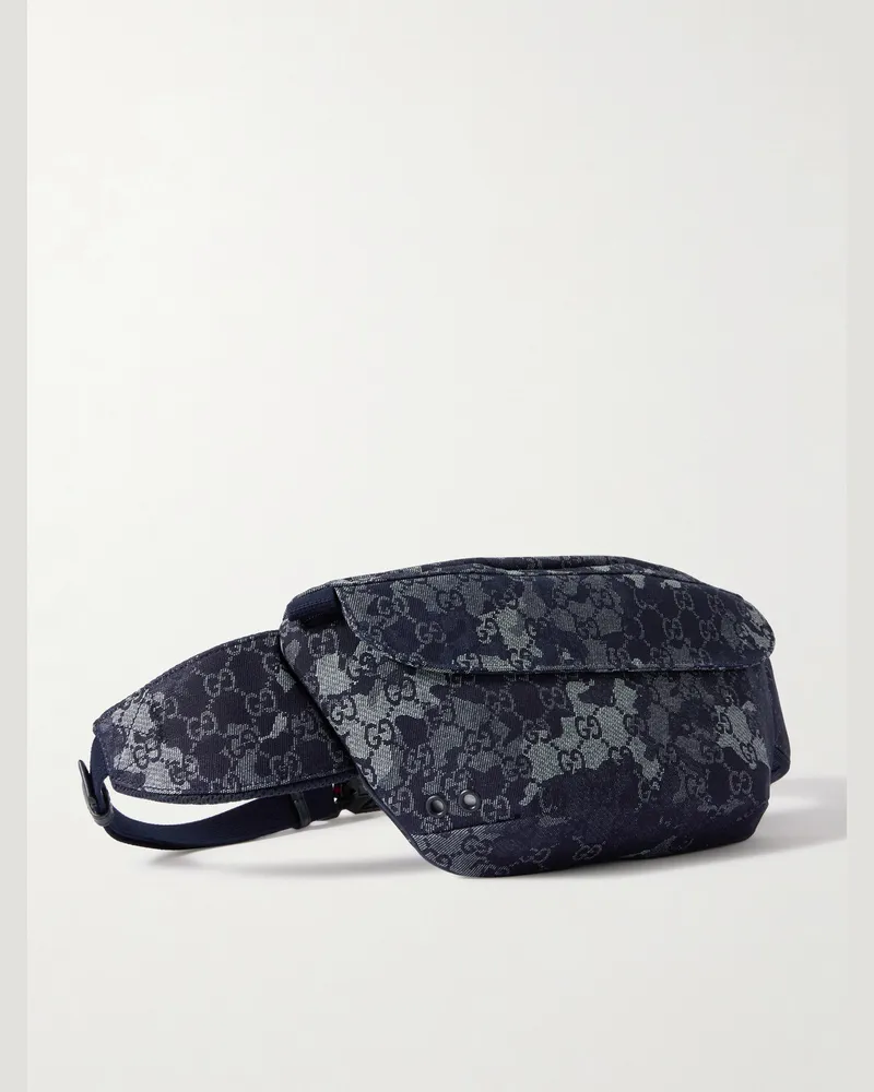 Gucci Gürteltasche aus Denim mit Jacquard-Logomuster und Camouflage-Print Blau