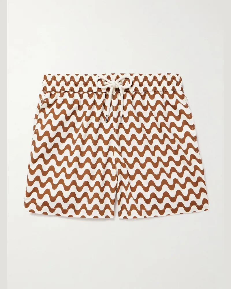 Frescobol Carioca Copacabana Straight-Leg Mid-Length Printed Recycled Swim Shorts Neutrals