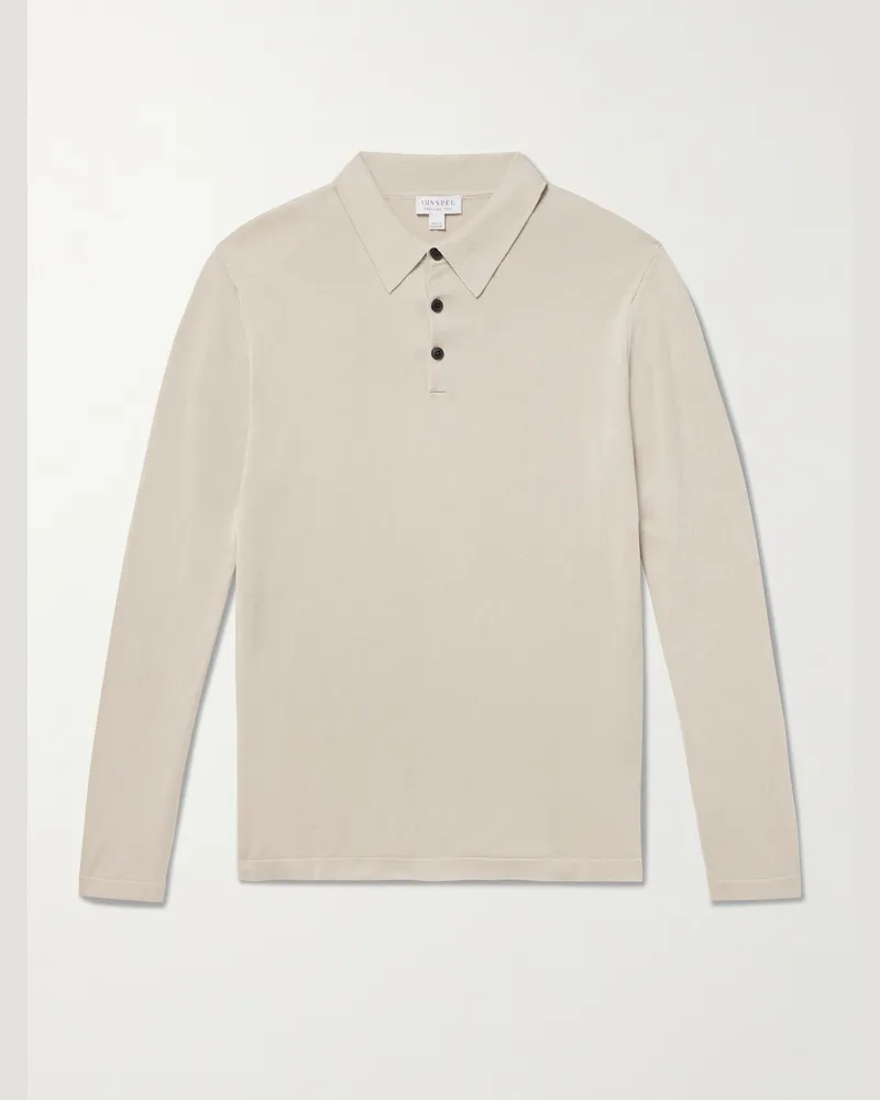 Sunspel Sea Island Cotton-Jersey Polo Shirt Neutrals