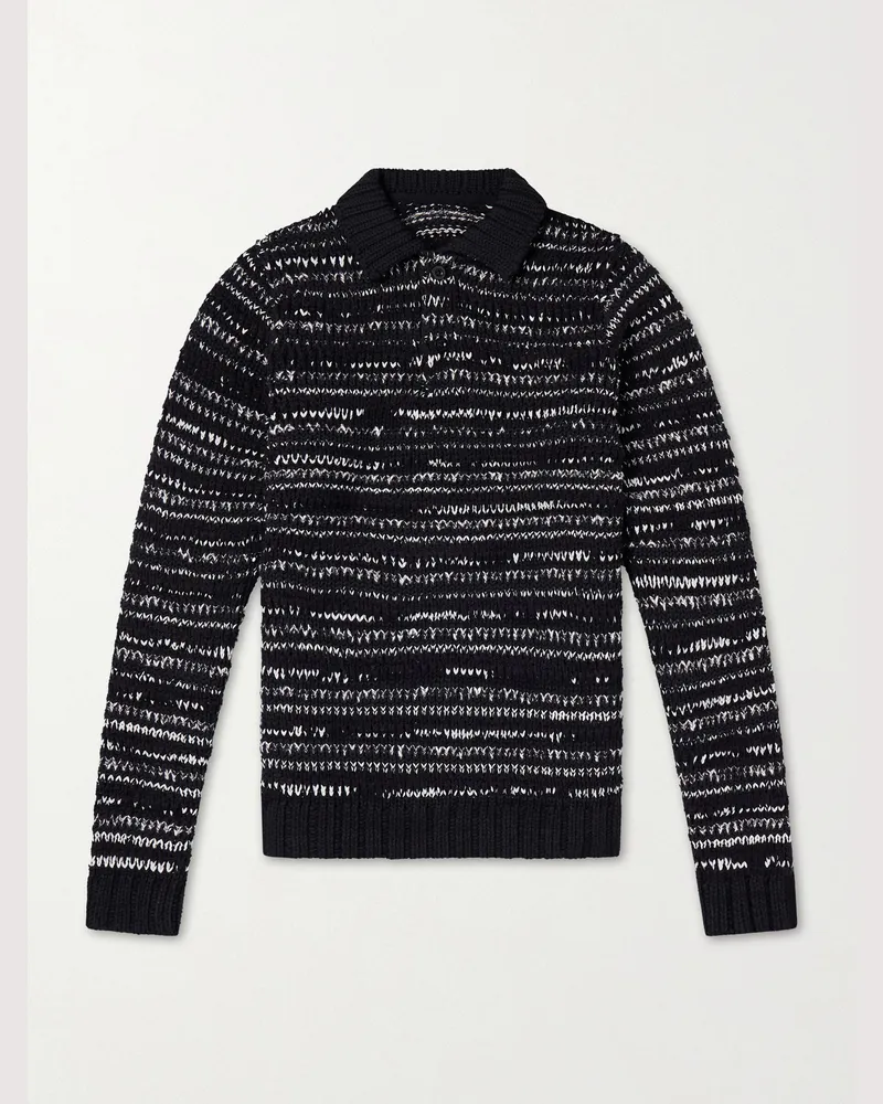 Sacai Knitted Cotton-Blend Polo Shirt Black