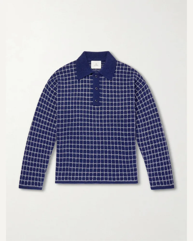 The Elder Statesman Dume Checked Cashmere and Silk-Blend Polo Shirt Blue