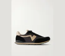 FKT Runner Leather and Suede-Trimmed Canvas Sneakers