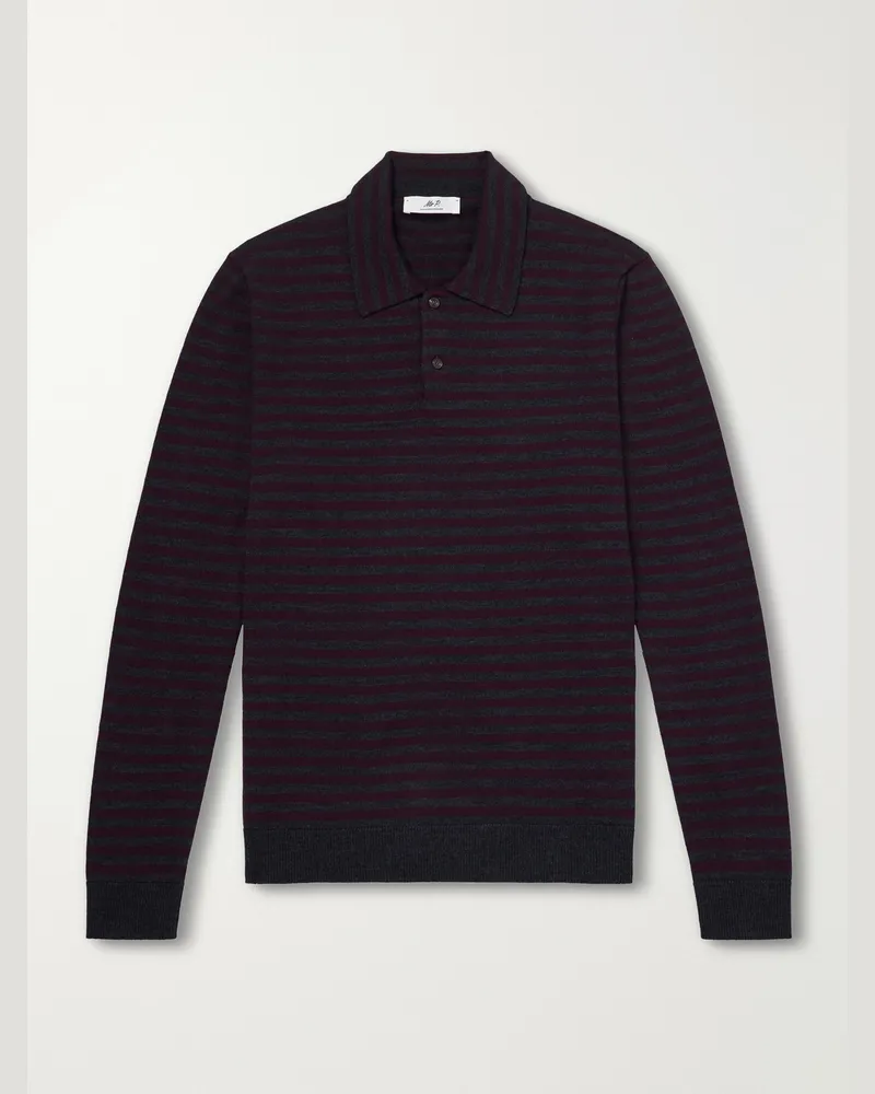 MR P. Striped Merino Wool Polo Shirt Purple