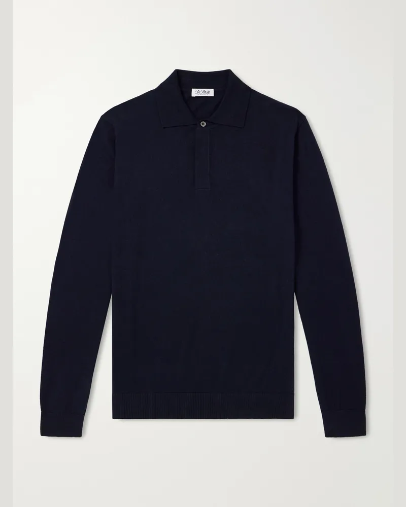 De Petrillo Cotton and Cashmere-Blend Polo Shirt Blue