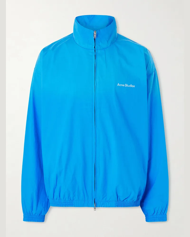 Acne Studios Olando Jacke aus Baumwollpopeline mit Logoprint Blau