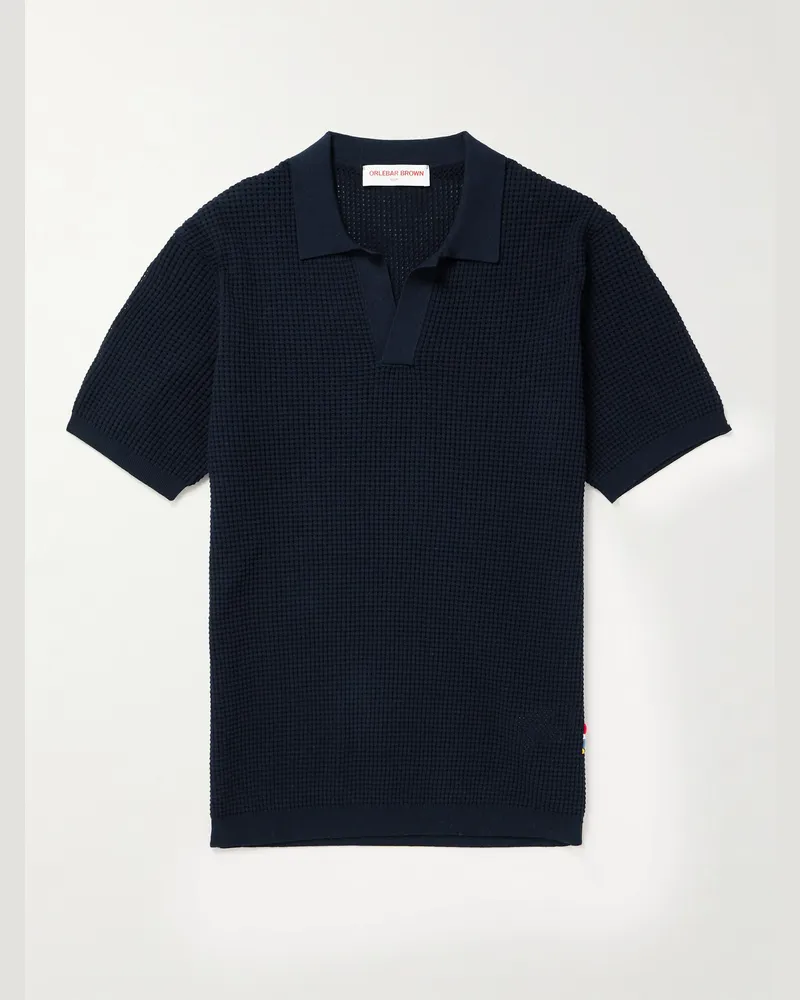 Orlebar Brown Roddy Slim-Fit Camp-Collar Pointelle-Knit Polo Shirt Blue