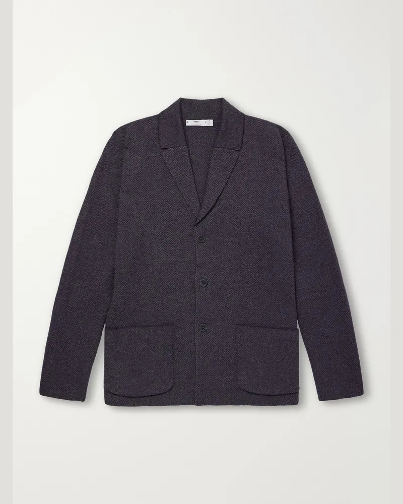 Inis Meáin Herringbone Merino Wool Cardigan Gray