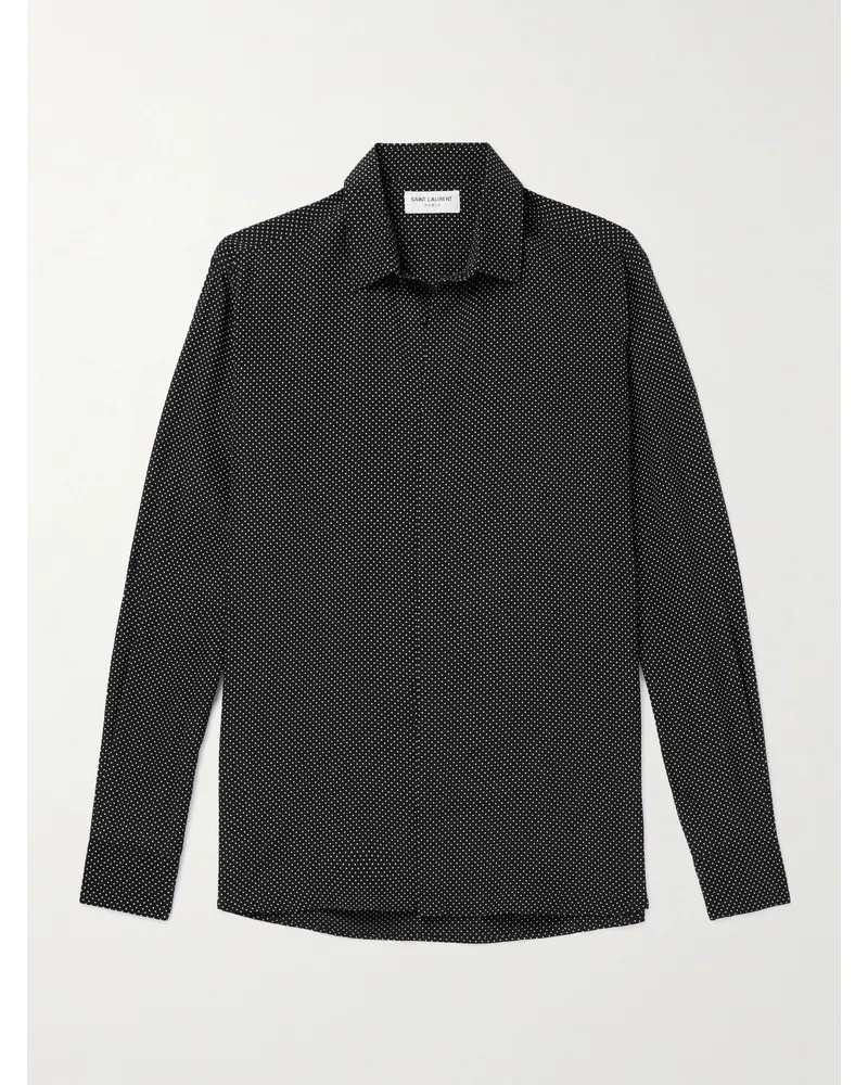 Saint Laurent Polka-Dot Silk-Crepe Shirt Schwarz