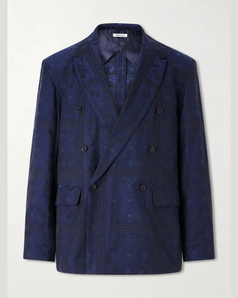 Blue Blue Japan Double-Breasted Cotton-Blend Jacquard Suit Jacket Blue