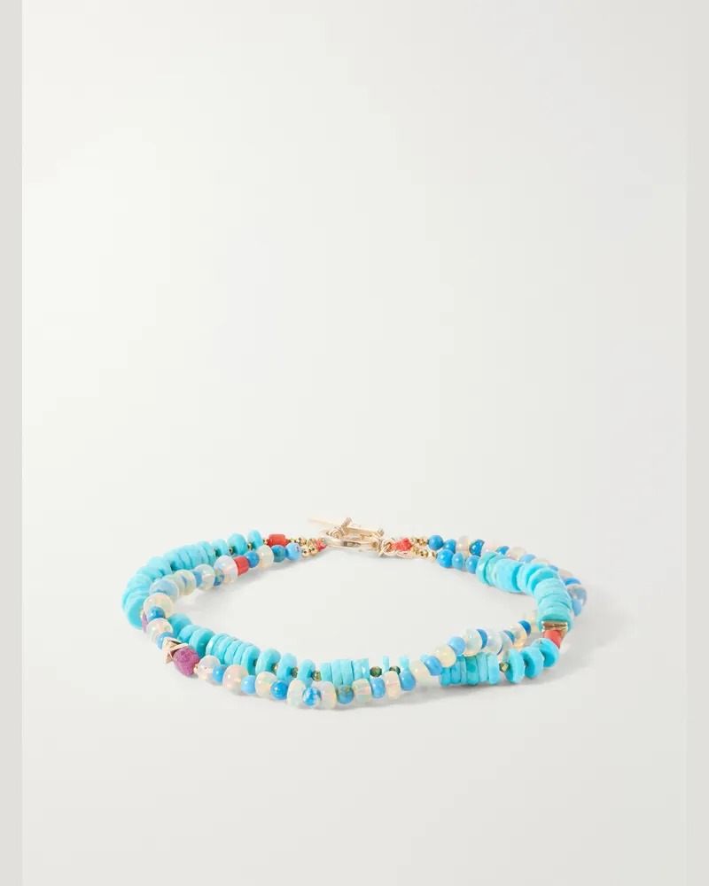 Peyote Bird Alexandria 14-Karat Gold Multi-Stone Beaded Bracelet Blue