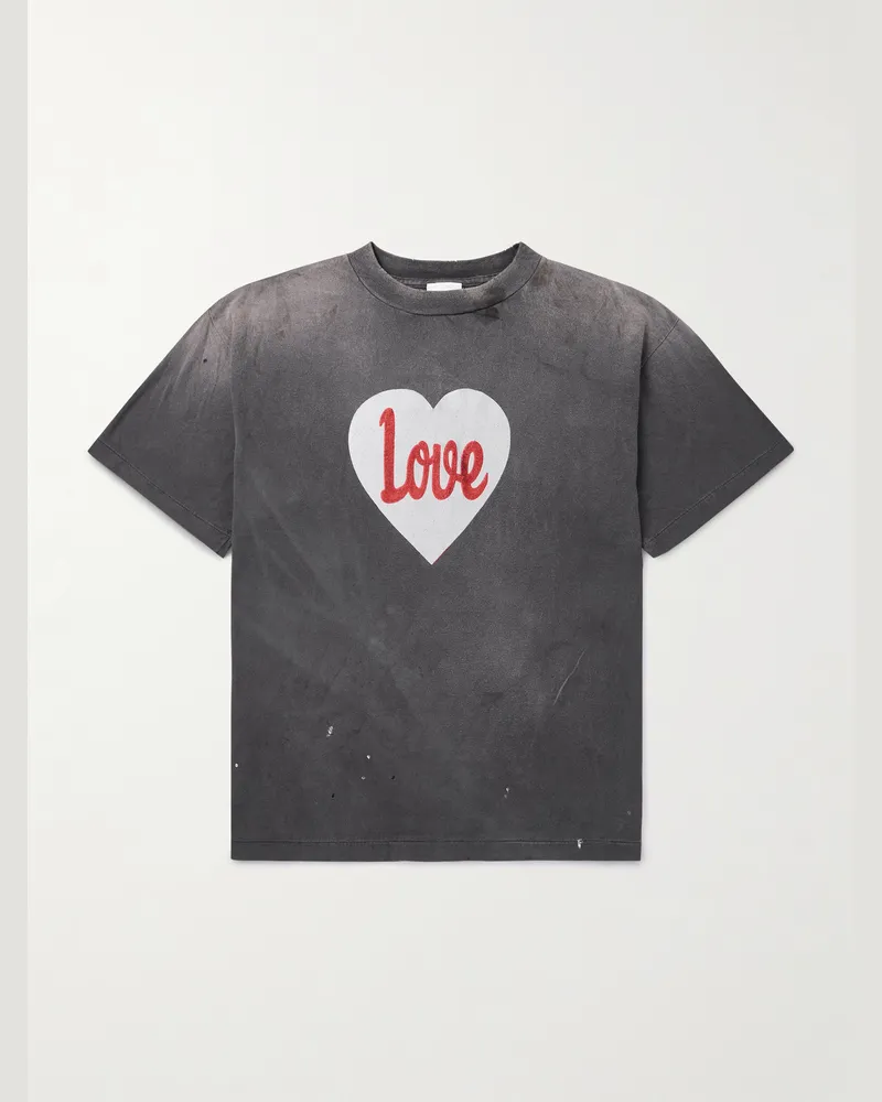 SAINT MXXXXXX T-Shirt aus Baumwoll-Jersey mit Print und Farbspritzern in Distressed-Optik Grau