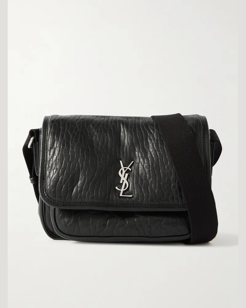Saint Laurent Niki Small Logo-Appliquéd Textured-Leather Messenger Bag Black