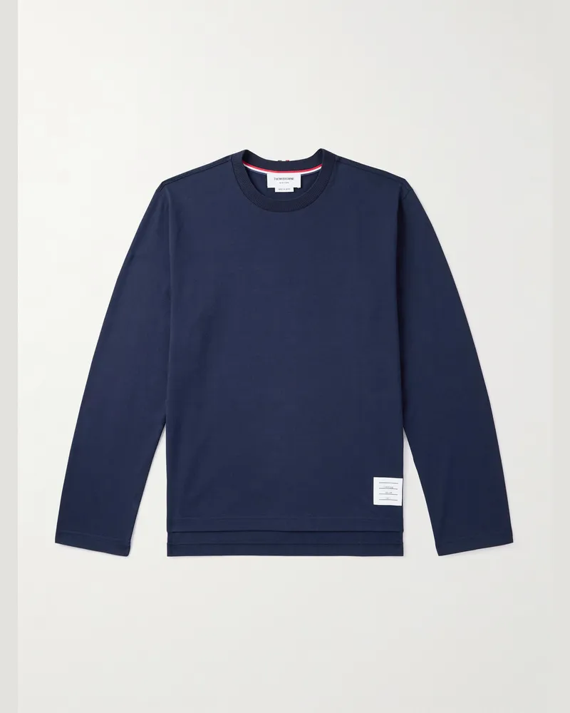Thom Browne Oberteil aus gestreiftem Baumwoll-Jersey mit Logoapplikation Blau