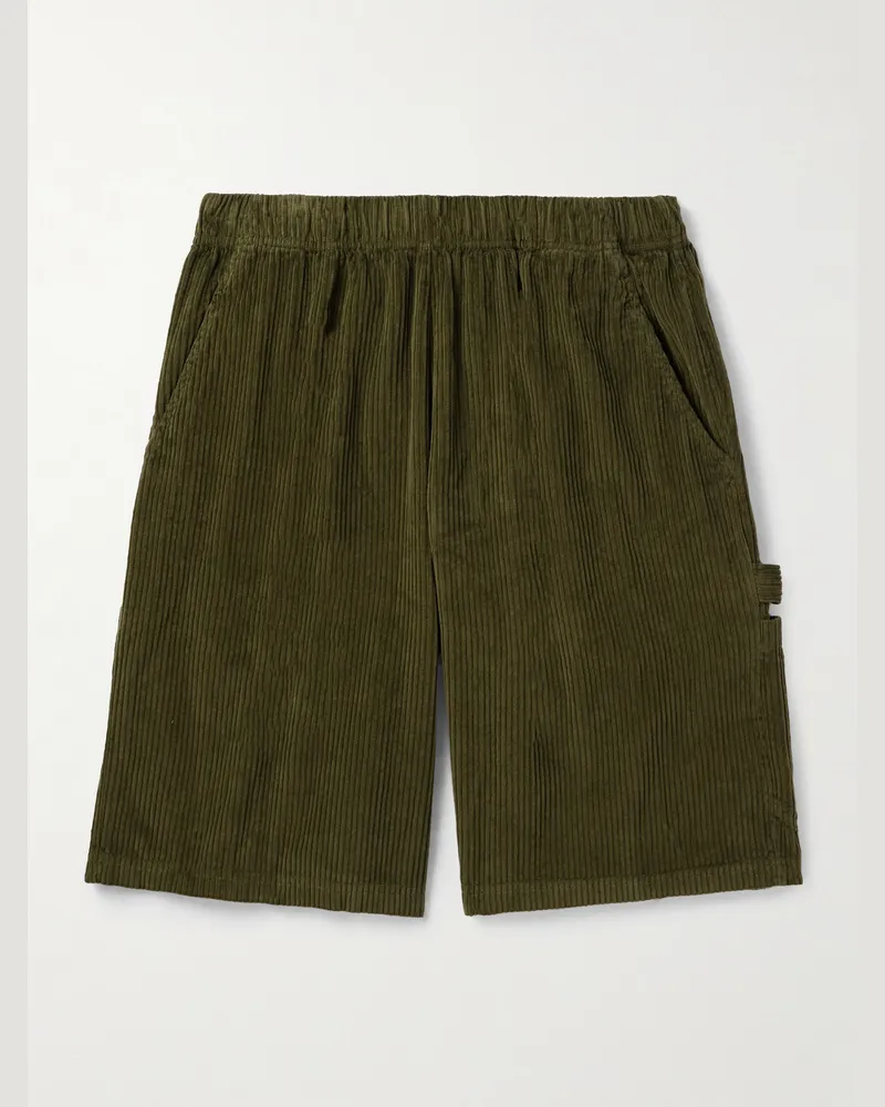 LES TIEN Utility gerade geschnittene Shorts aus Baumwollcord in Stückfärbung Grün