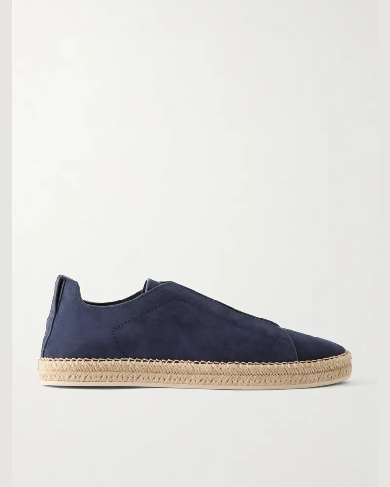 Ermenegildo Zegna Triple Stitch™ Leather-Trimmed Suede Slip-On Sneakers Blue