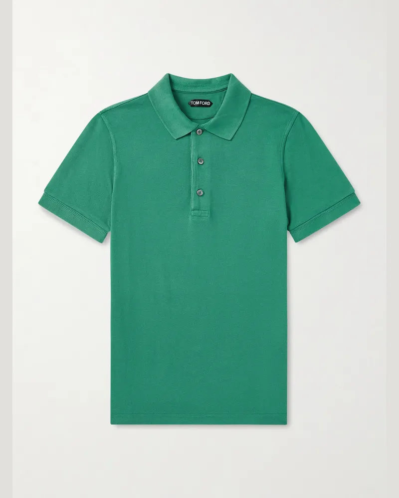 Tom Ford Slim-Fit Lyocell and Cotton-Blend Piqué Polo Shirt Green