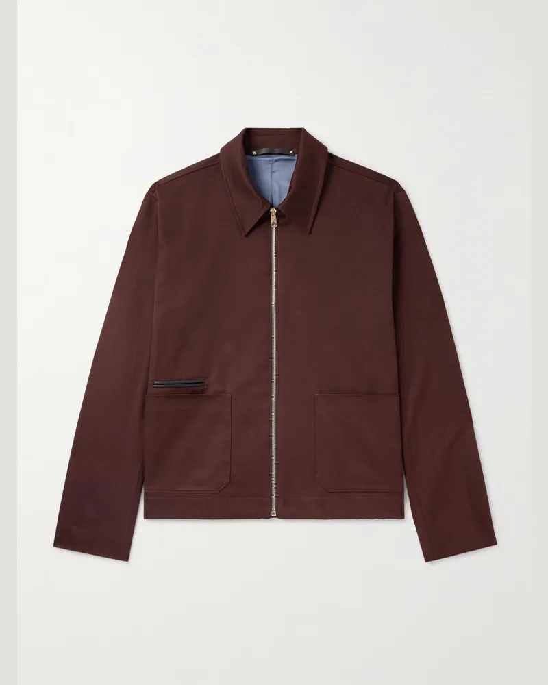 Paul Smith Leather-Trimmed Cotton-Blend Twill Harrington Jacket Burgundy