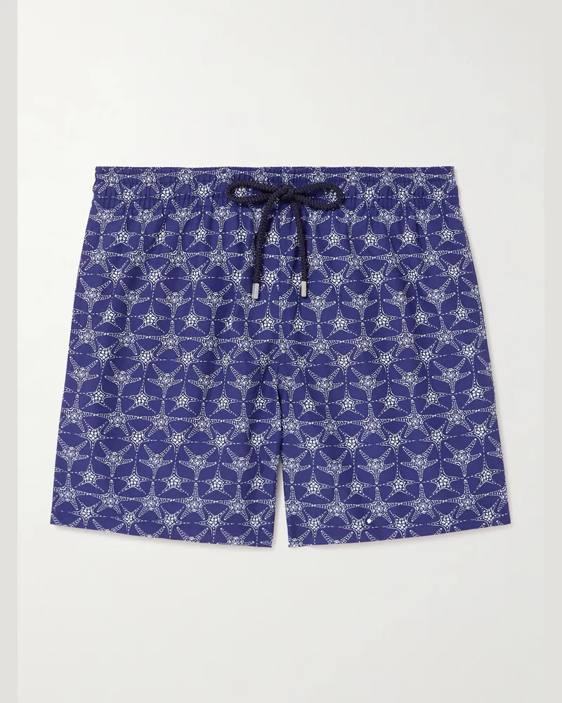 Vilebrequin Moorea gerade geschnittene mittellange Badeshorts aus ECONYL® mit Print Blau
