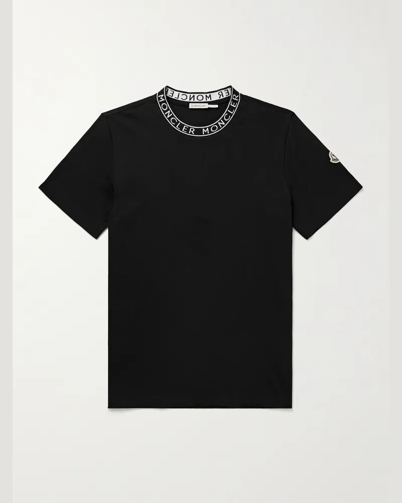 Moncler Schmal geschnittenes T-Shirt aus Baumwoll-Jersey mit Logoapplikation Schwarz