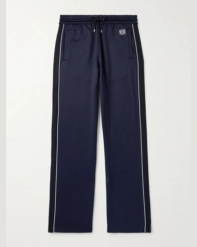 Loewe Gerade geschnittene Jogginghose aus technischem Jersey mit Logostickerei, Streifen und Fischgratmuster Blau