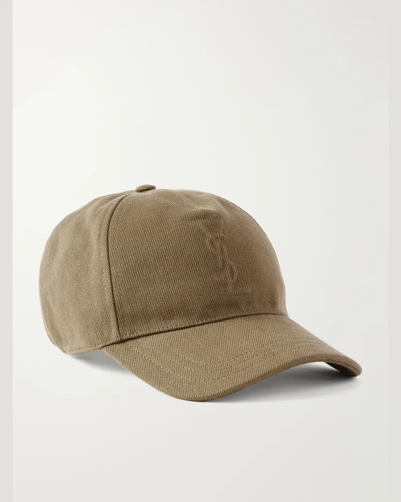 Saint Laurent Logo-Debossed Cotton-Twill Baseball Cap Green