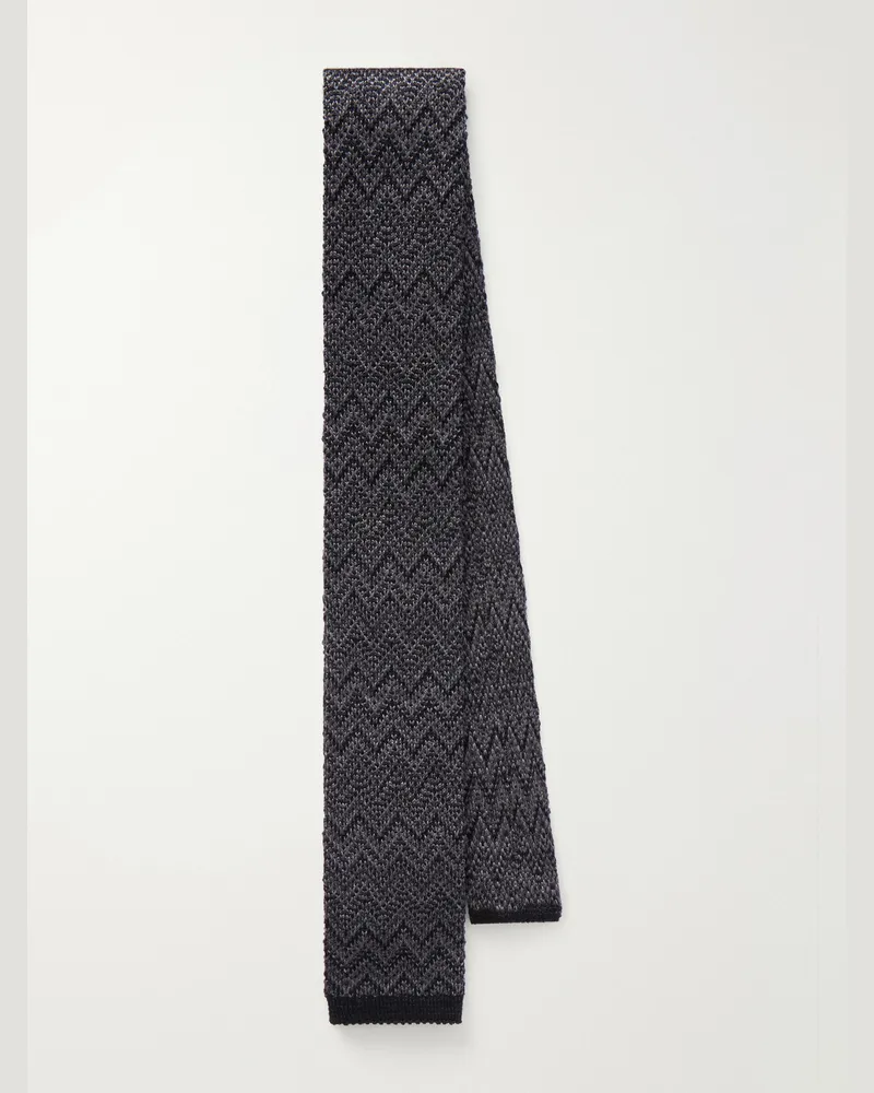 Missoni Striped Crochet-Knit Wool And Silk-Blend Tie Black