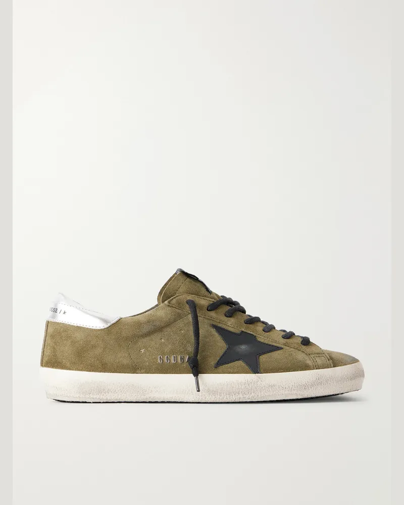 Golden Goose Super-Star Distressed Leather-Trimmed Suede Sneakers Green