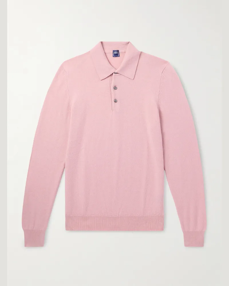 Fedeli Sportsman schmal geschnittener Pullover aus Kaschmir mit Polokragen Pink