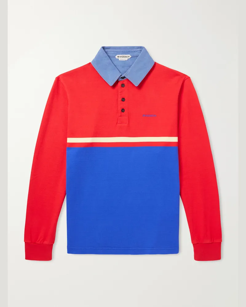 J.W.Anderson Contrast Collar Colour-Block Cotton-Jersey Polo Shirt Red