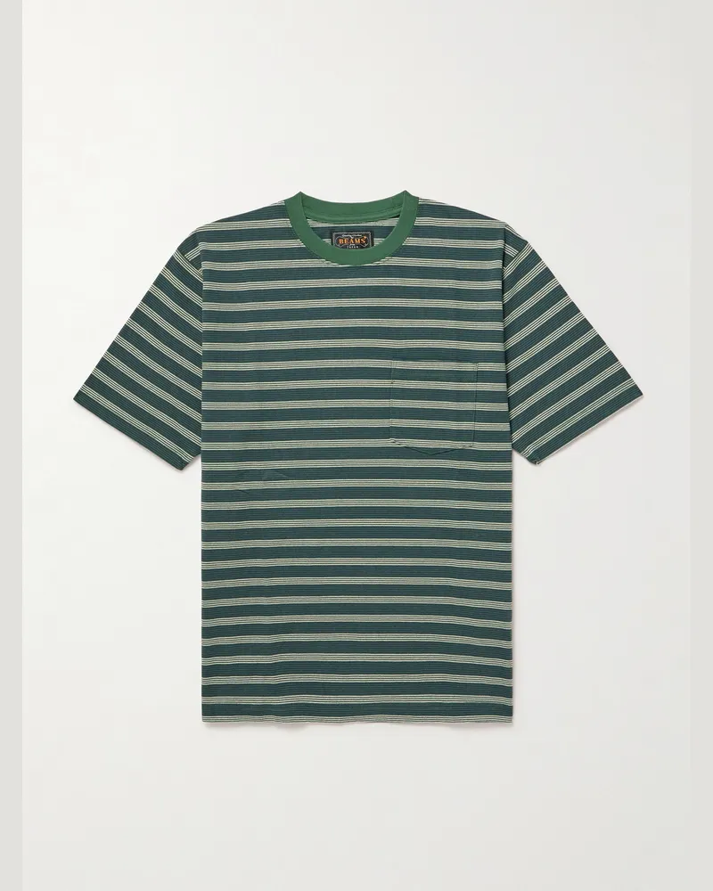 Beams Plus T-Shirt aus gestreiftem Baumwoll-Jersey Grün