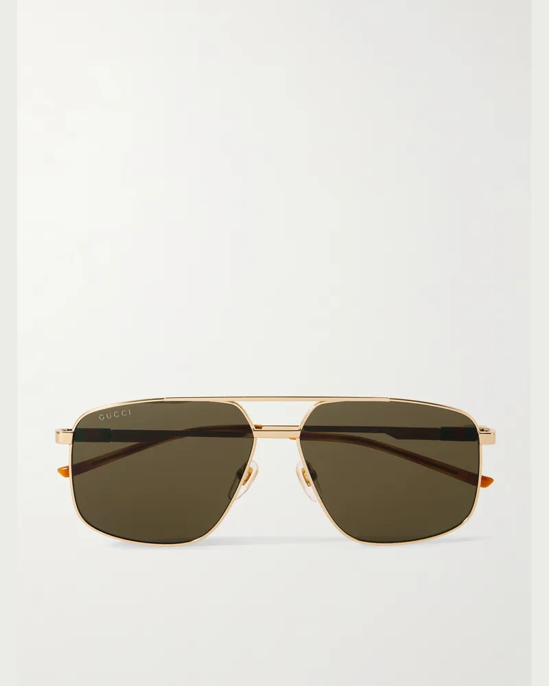 Gucci Navigator goldfarbene Pilotensonnenbrille Braun